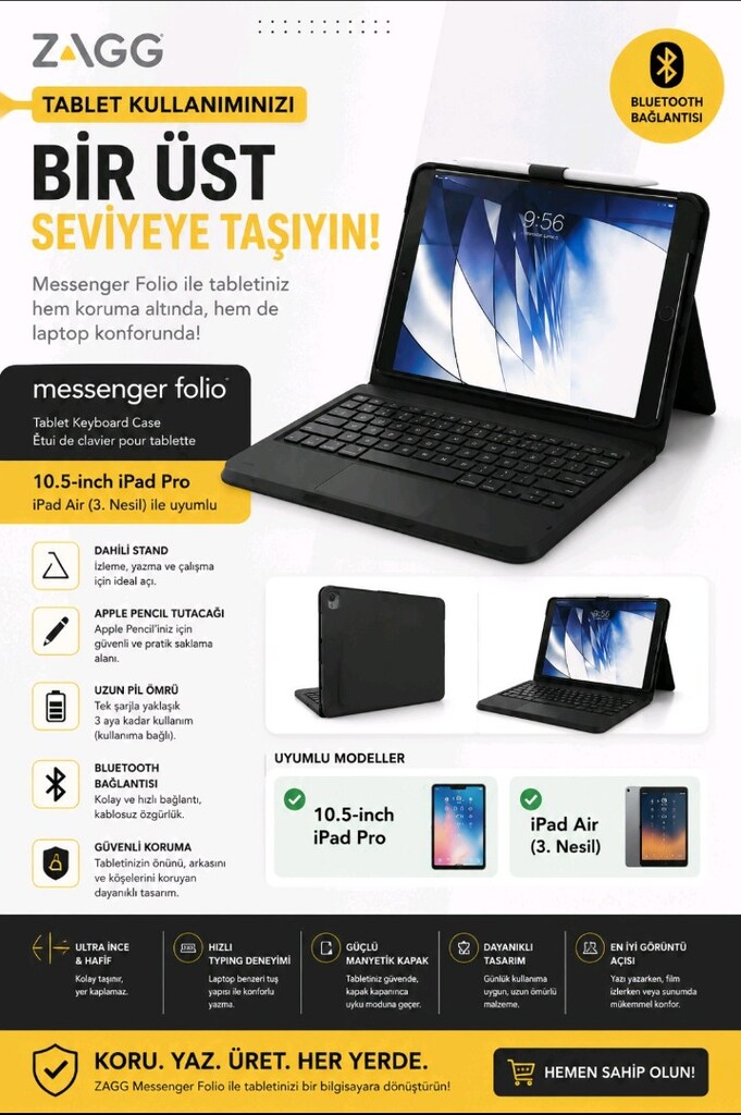 ZAGG Messenger Folio iPad Air 3 & iPad Pro 10.5 Klavyeli Kılıf