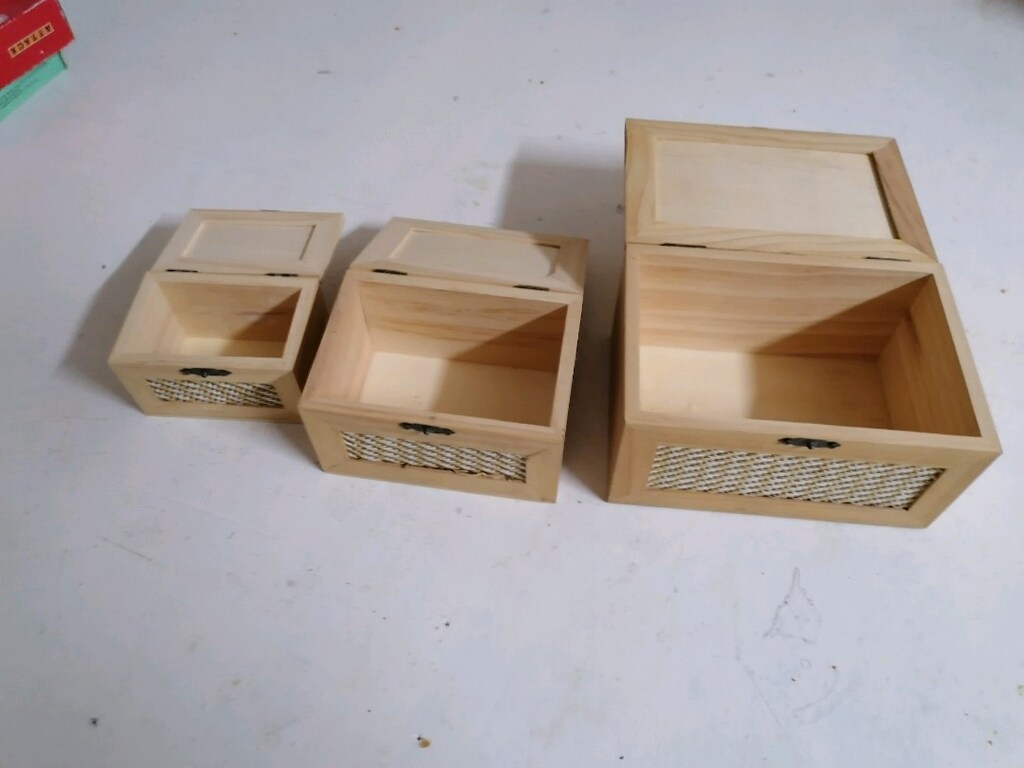 3 adet Ahşap Hasır model sihirli kutu lotu. - 2