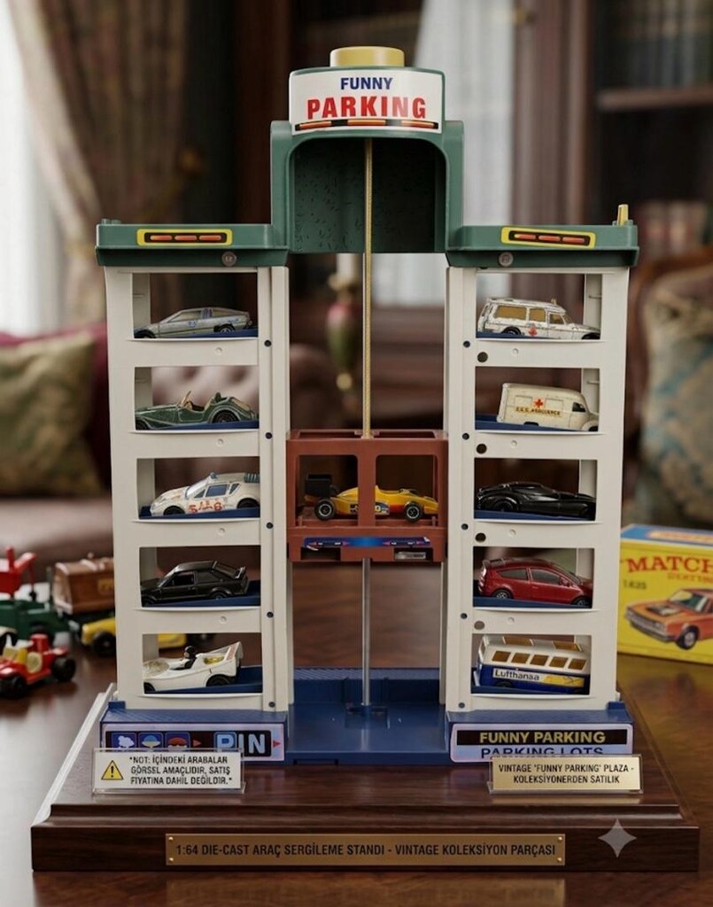 Vintage "Funny Parking" 1:64 Die-Cast Araç Sergileme Standı / Vitrini - 12
