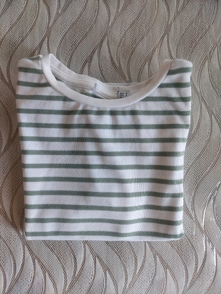 Bayan Yeşil çizgili Çizgili Crop Tişört - 6