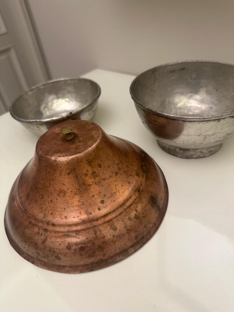 Antika vintege bakırlar 2 kase 14 cm 13 cm 1 kapak 18 cm - 12