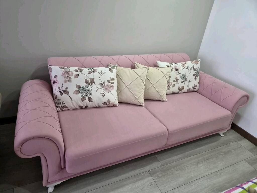 üçlü çekyat koltuk krem ve pembe - 8