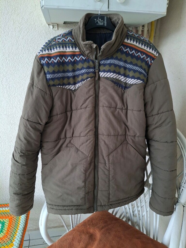 Haki triko detaylı mont - 5