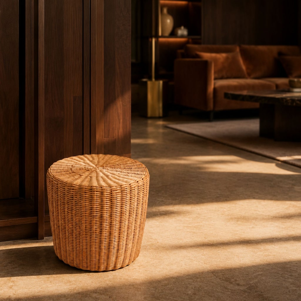 El Yapımı Rattan Sehpa ve Puf 35 cm – Sıfır - 7