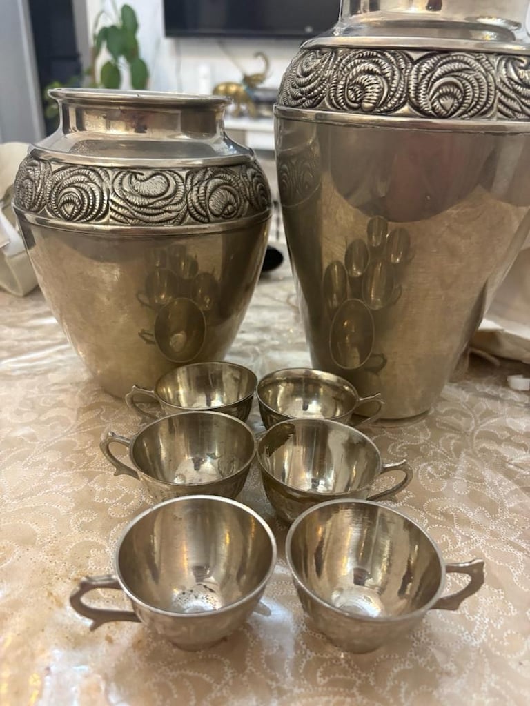 Eski Metal Şerbet/Zemzem Takımı 8 Parça Dekoratif