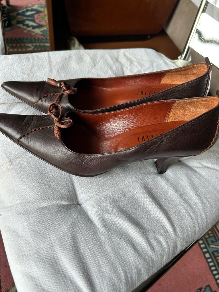 Vintage 39 numara Kahverengi deri topuklu az kullanılmış ayakkabı - 3