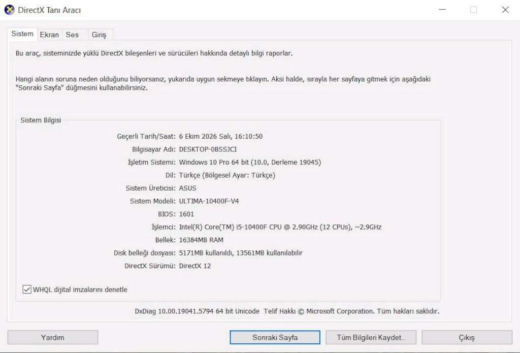 İntel 10400F - RTX 2060 - 16 GB (hazır sistem) - 4