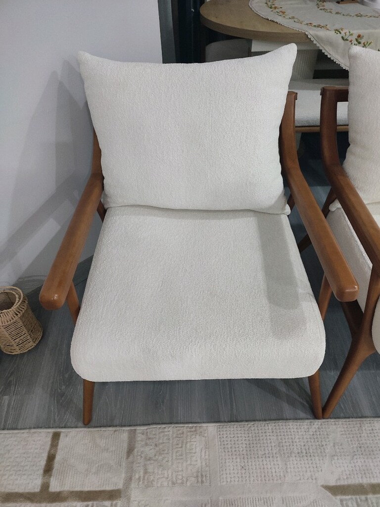 Beyaz Kumaş Ahşap Kollu 2 adet tekli - 2