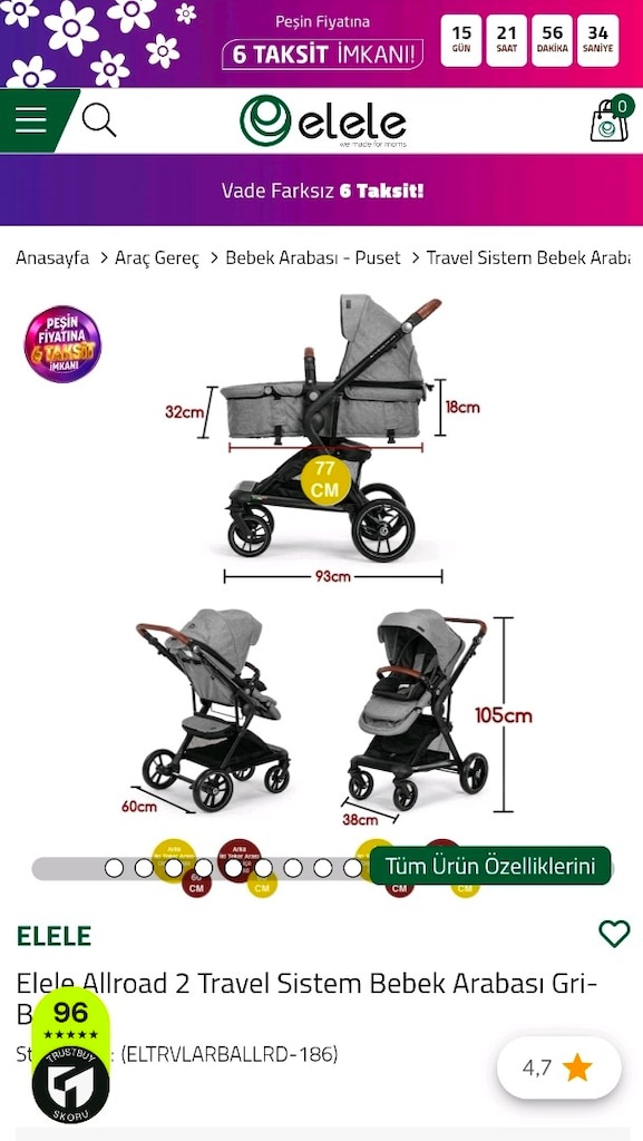 Bebek Arabası + Oto Koltuğu (Marka: Elele Allroad 2) - 10
