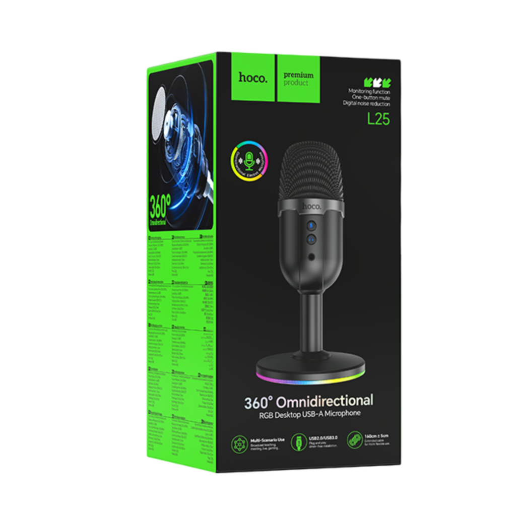 Hoco. L25 Bright 360 Derece RGB USB Yayıncı Masaüstü Mikrofonu (sıfır) - 2