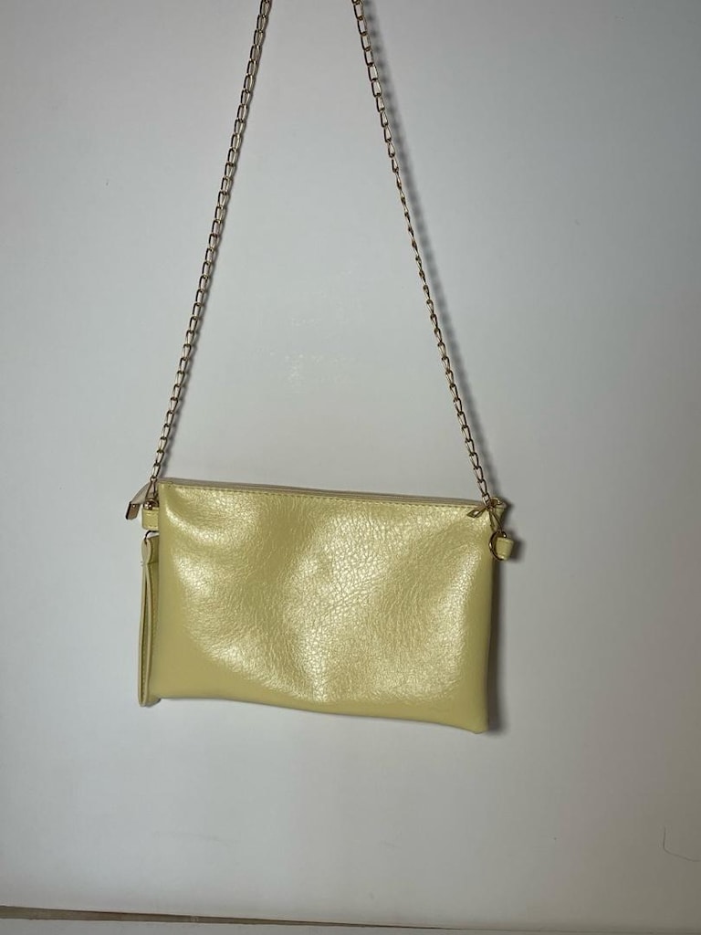 Pastel Sarı Zincirli Mini Clutch Çanta - 3