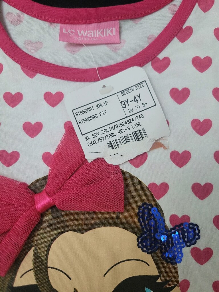 Lcwaiki 3-4 Yaş Kalpli Kız Çocuk Tişörtü, Yeni Etiketli - 7