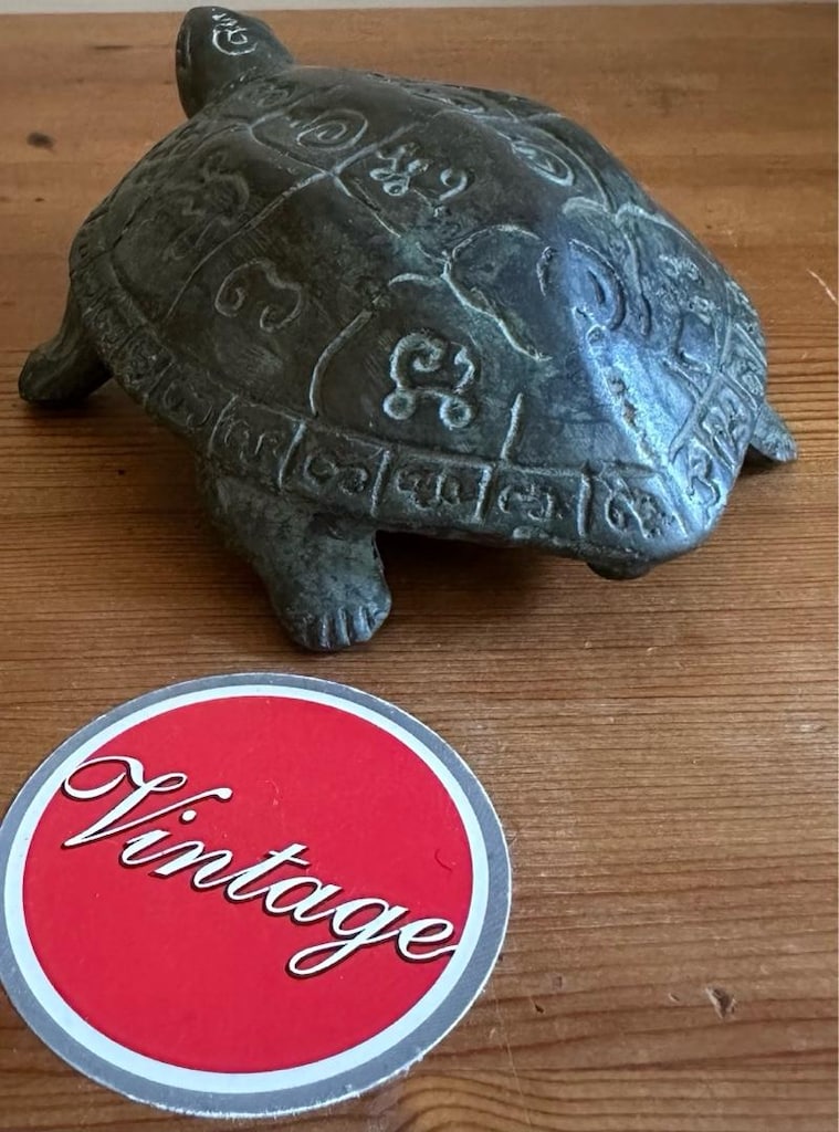 NADİR! 862gr.Vintage Bronz spiritüel Kaplumbağa - 5