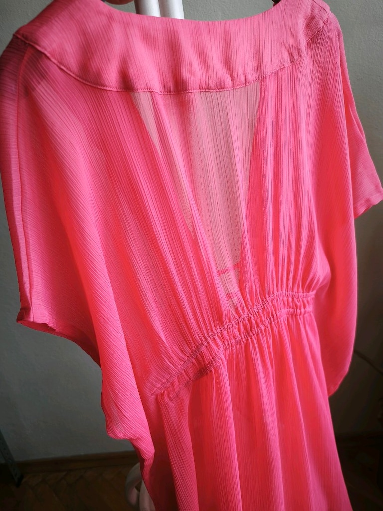 Fuşya Şifon Mini Pareo Kaftan V Yaka Lastikli L - 11