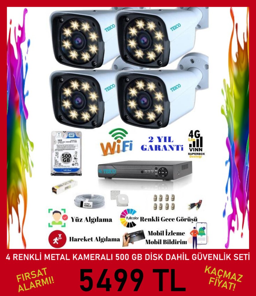 4 Kameralı 5 Mp Ultra HD Güvenlik Kamera Seti Teico- 6145N