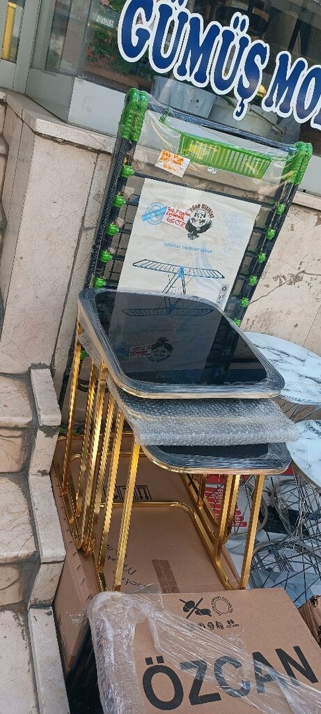 Kampanyalı fiyattan Gold ayaklı damperli camlı 3lü servis sehpası - 4