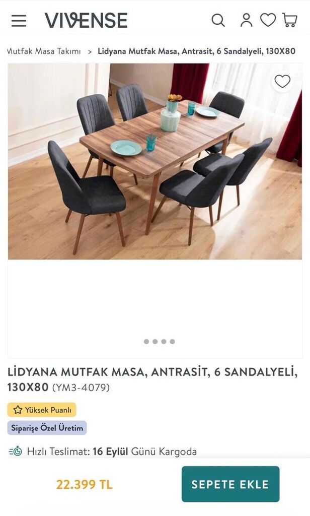 Vivense Lidyana 6 Kişilik Yemek Masası Takımı - 3