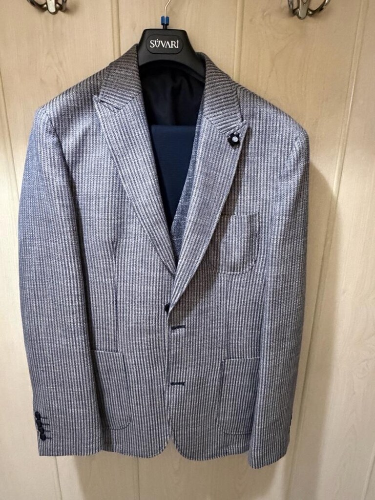 Süvari Gri Desenli Blazer Ceket Yelekli Takım - 3