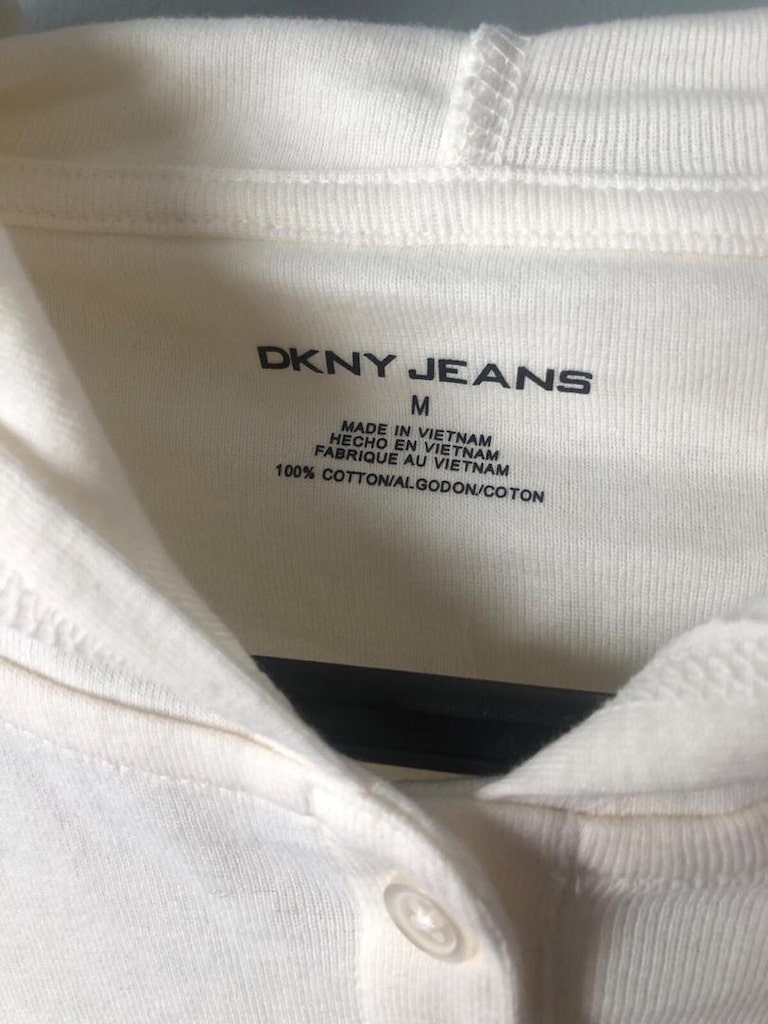 Orijinal DKNY kapüşonlu ekru krem sweatshirt - 4