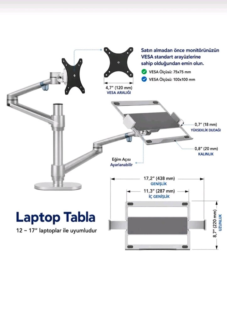 2'Lİ Monitör Standı,laptop-monitör Akrobat kol kurulu hazır şekilde - 2
