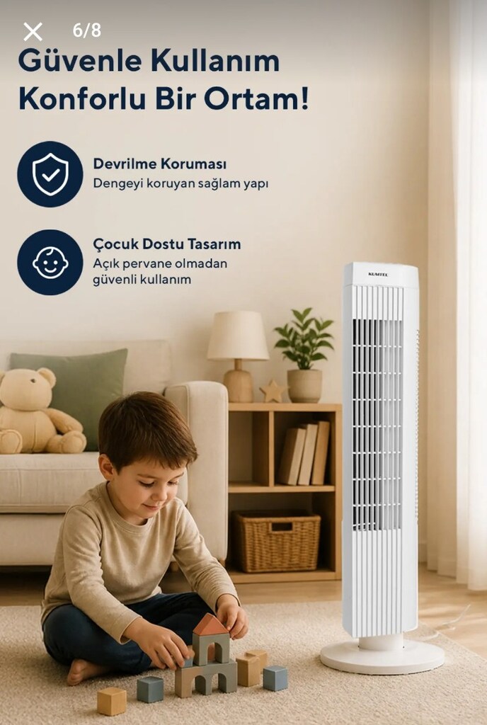 Kumtel 50W Kule Tipi Vantilatör - SIFIR, KUTUSUNDA AMBALAJLI - 6