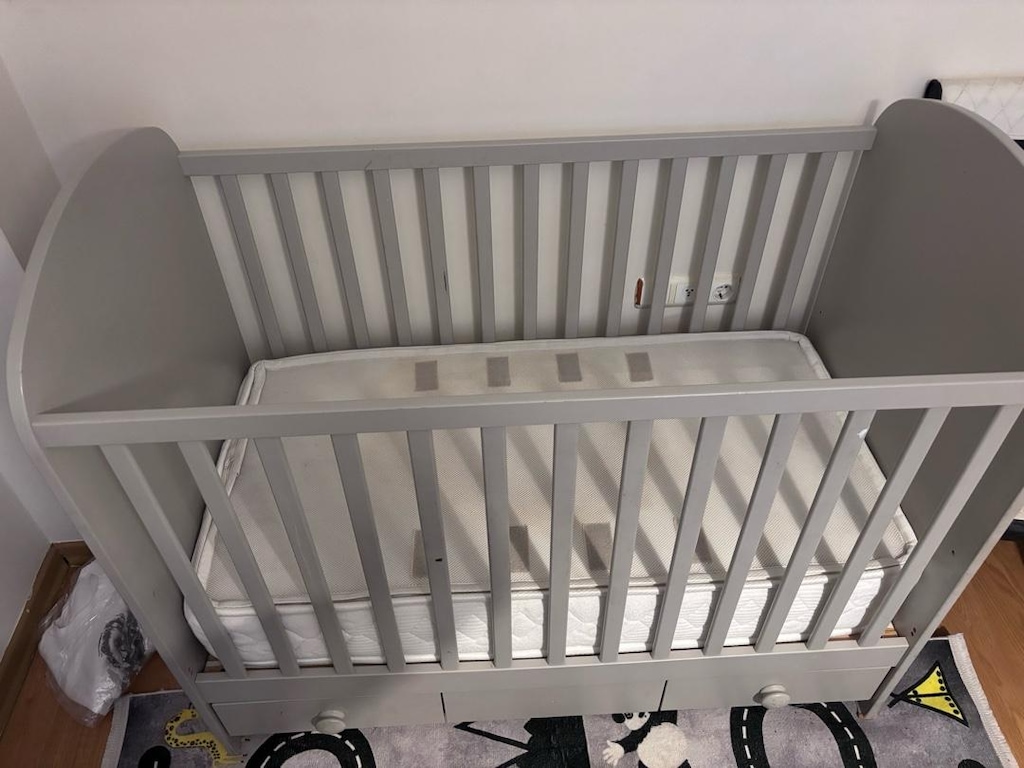 İKEA GONATT GRİ BEBEK KARYOLASI BEŞİK 60x120 cm VE YATAK - 2