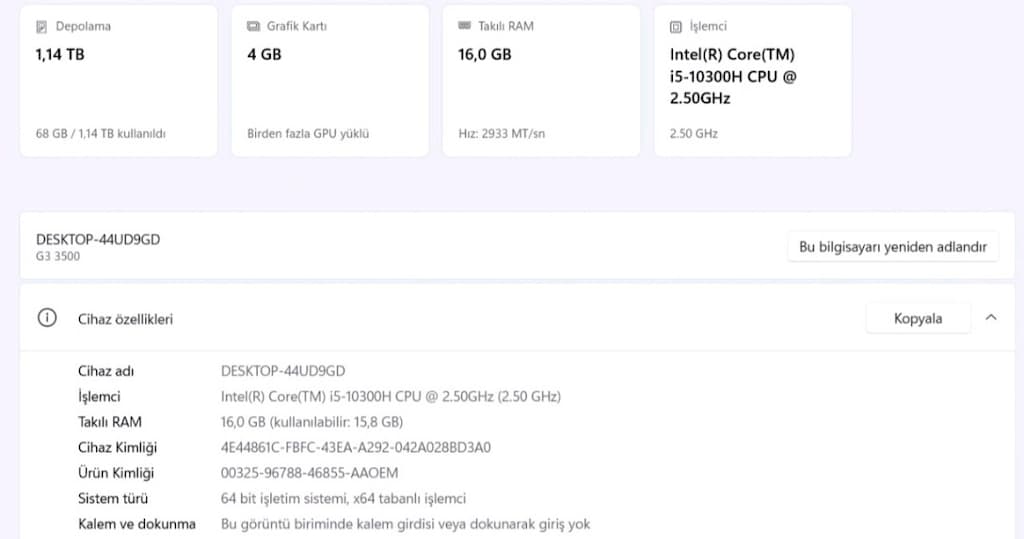 i5 10. Nesil Dell 16 GB RAM tam bir oyun canavarı laptop - 9