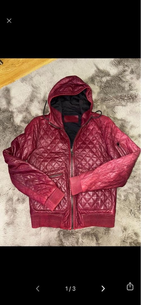 Dolce & Gabbana marka kapüşonlu bordo deri bir mont - 5