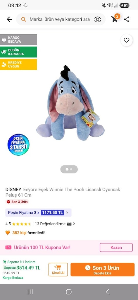 eeyore eşek winnie the pooh peluş oyuncak 61 cm - 2
