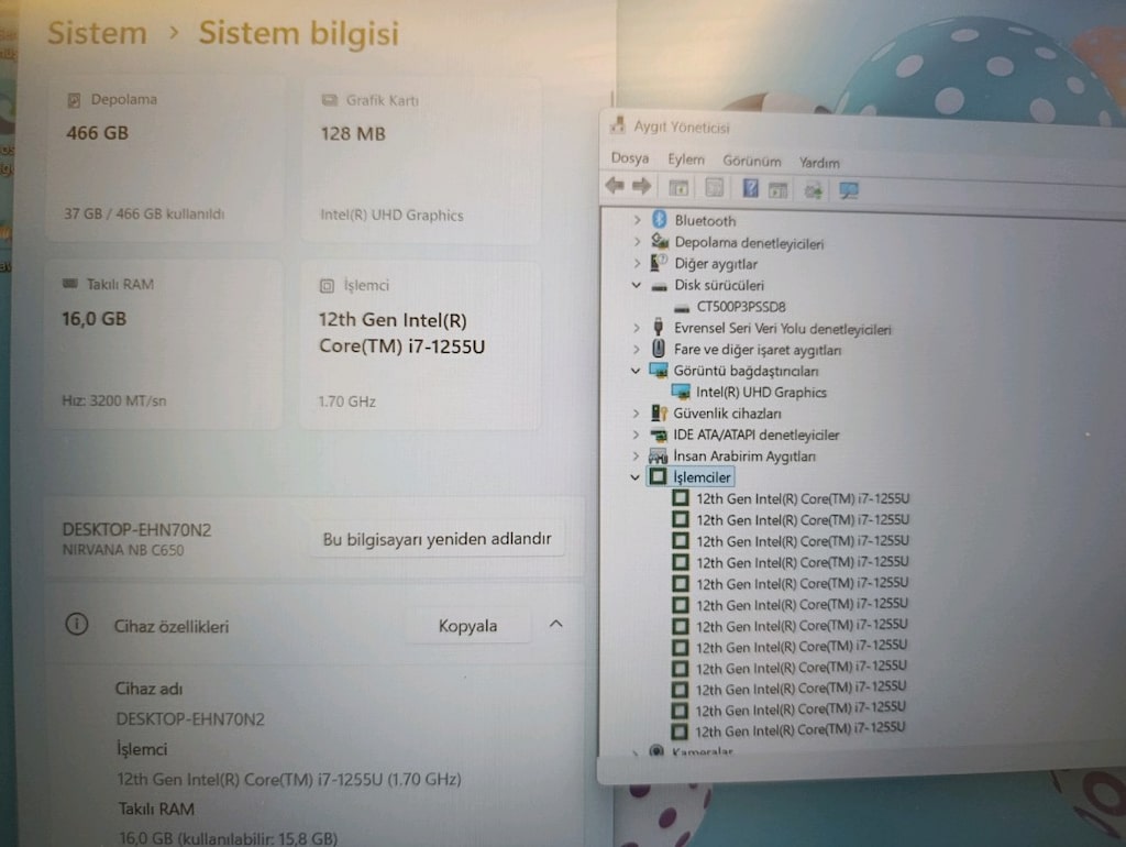 Temiz Casper Nirvana C650 - i7 1255U / 16 GB RAM / 500 GB SSD / FHD - 6