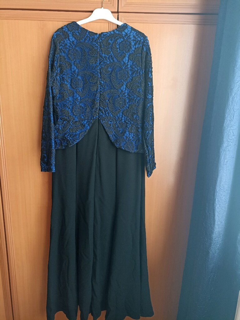 Mavi Dantel Detaylı Uzun Elbise - 2