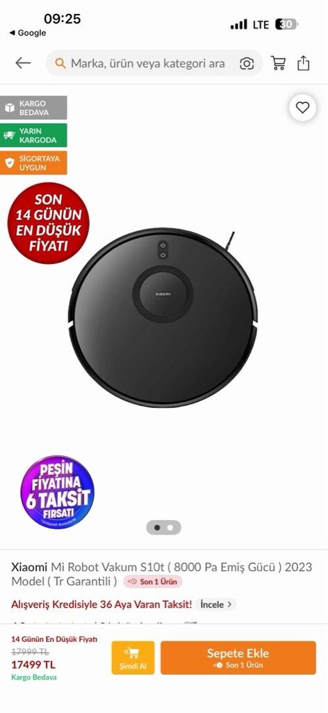 XİAOMİ Mi ROBOT VAKUM S10 t ( 8000 Pa EEMİŞ GÜCÜ ) - 3