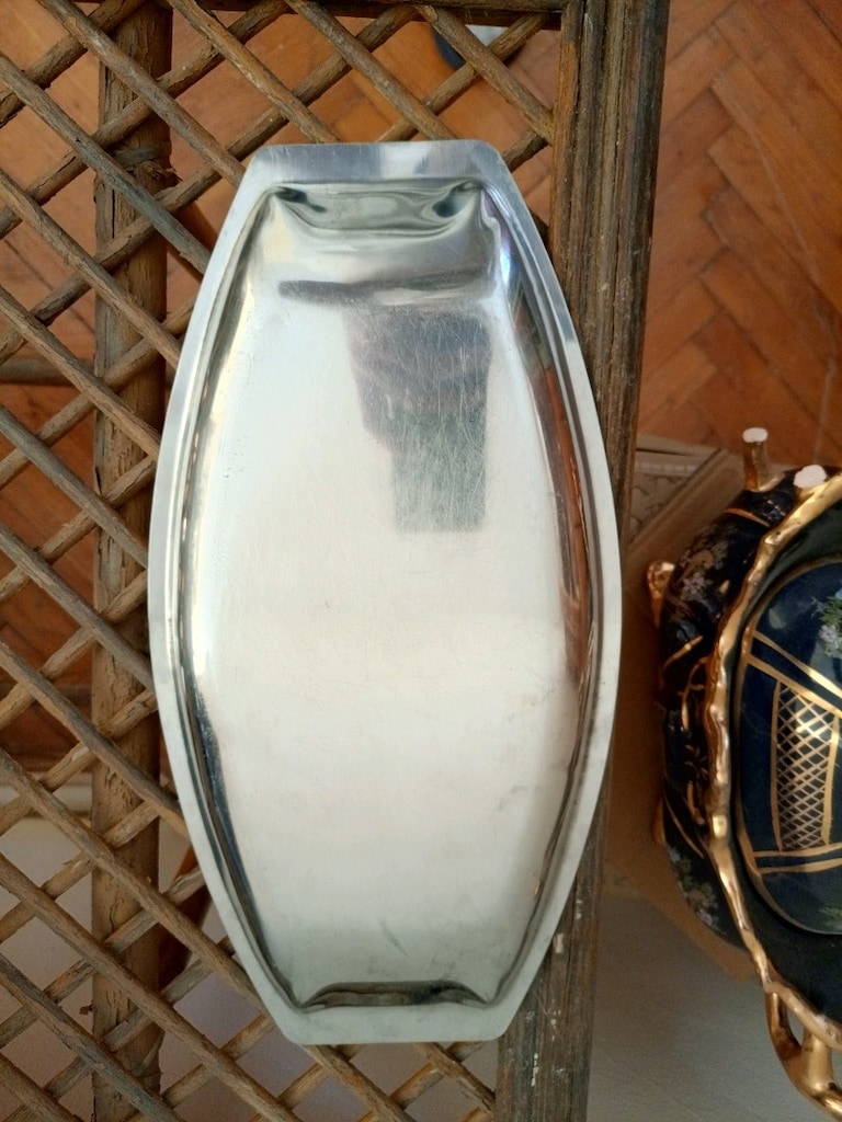Vintage / Kullanılmış Metal Servis Tepsisi – Kayık / Bot Formlu - 2