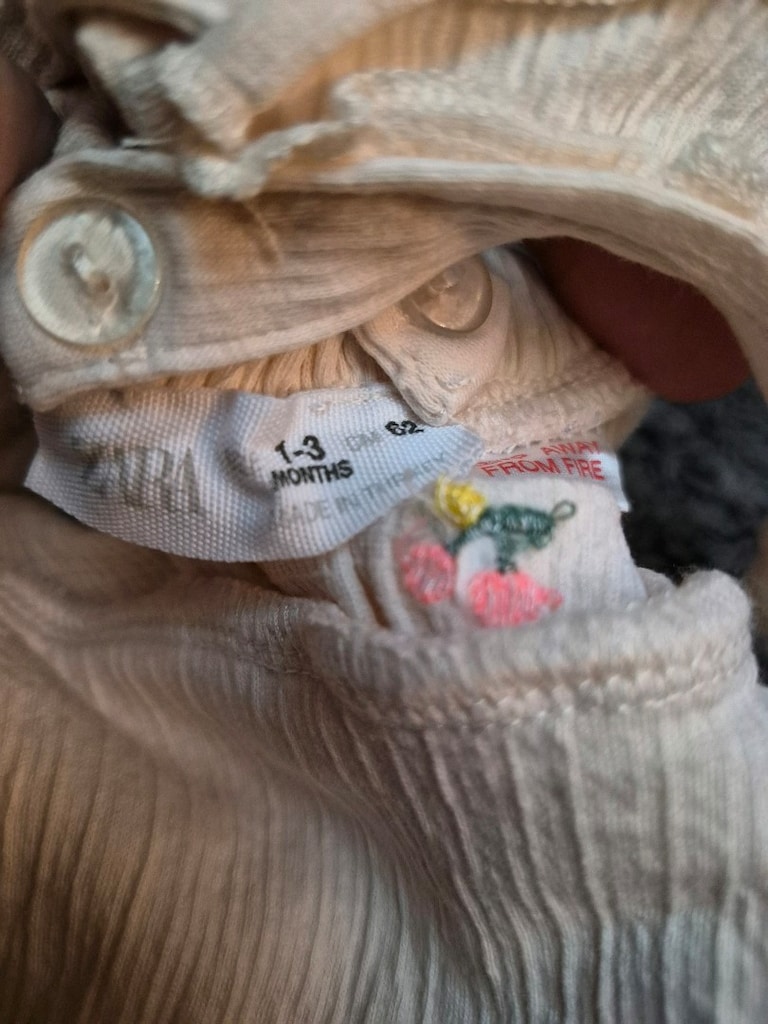 Zara 1-3 Ay Çiçek İşlemeli Kız Bebek Salopet - 2