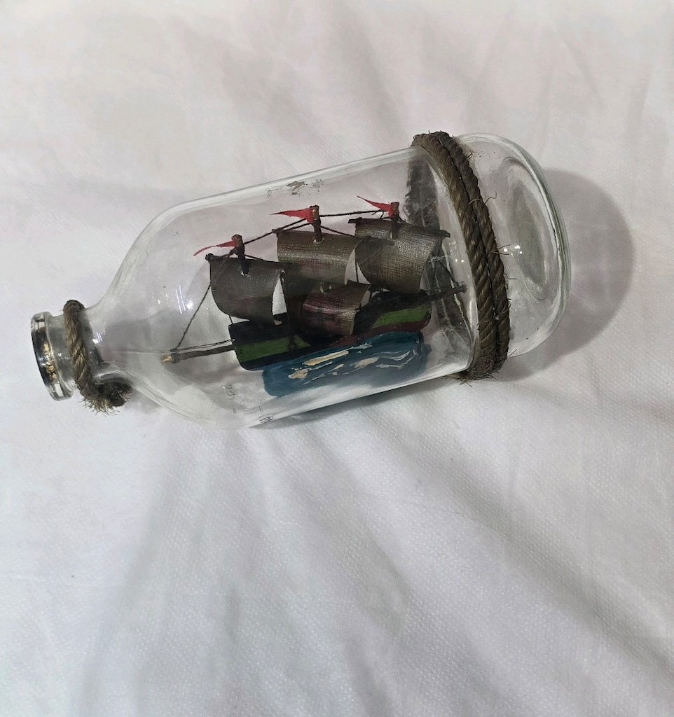 Vintage Cam Şişe İcinde Dekoratif Yelkenli Gemi Maketi - 3