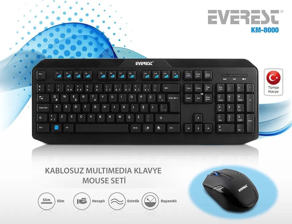 Everest KM-8000 Kablosuz Klavye + Mouse Set | USB Alıcısı Eksik