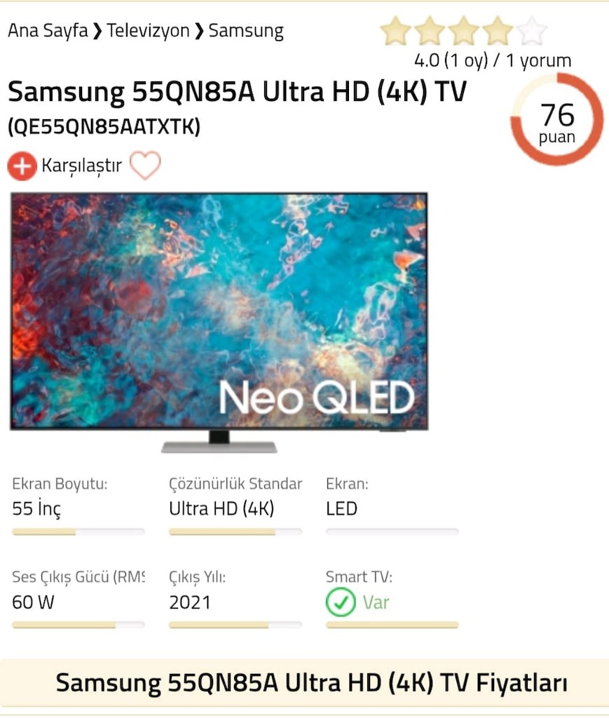 SAMSUNG QE55QN85A 140 EKRAN NEO QLED 4K SMART TV - 10