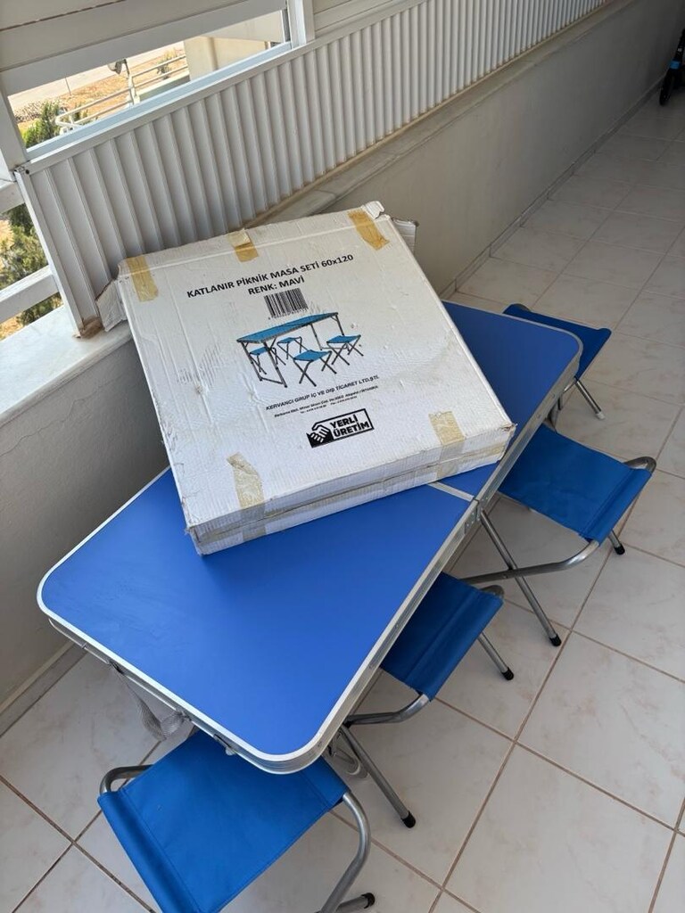 Katlanır Piknik Masa Seti (60x120 cm) + 4 Tabure - Temiz / Mavi - 3
