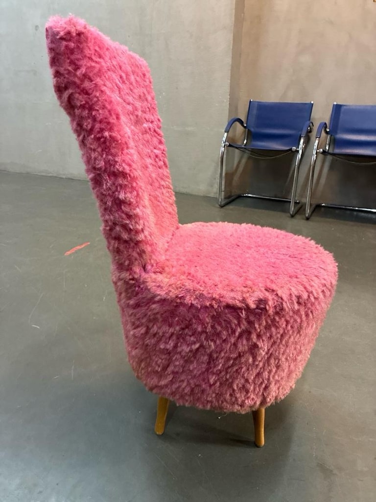 pembe tüylü peluş küçük puf sandalye dekor - 2