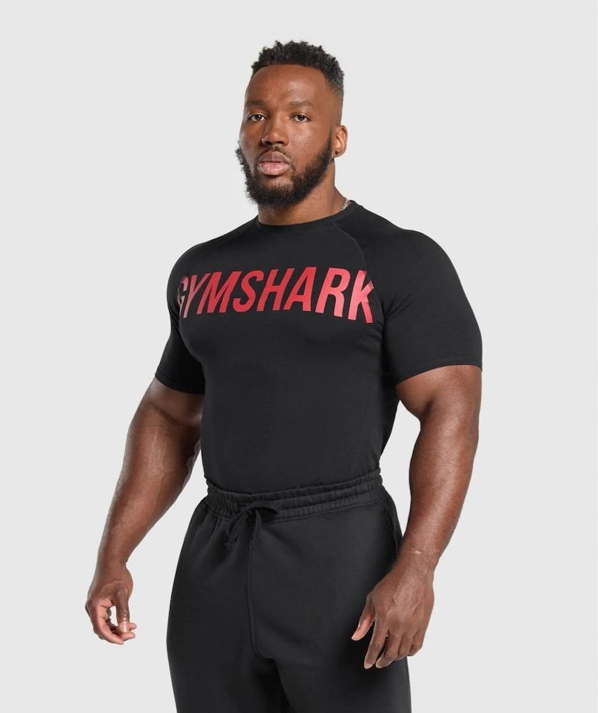 Gymshark Prime T-Shirt - Black/Vivid Red - 4