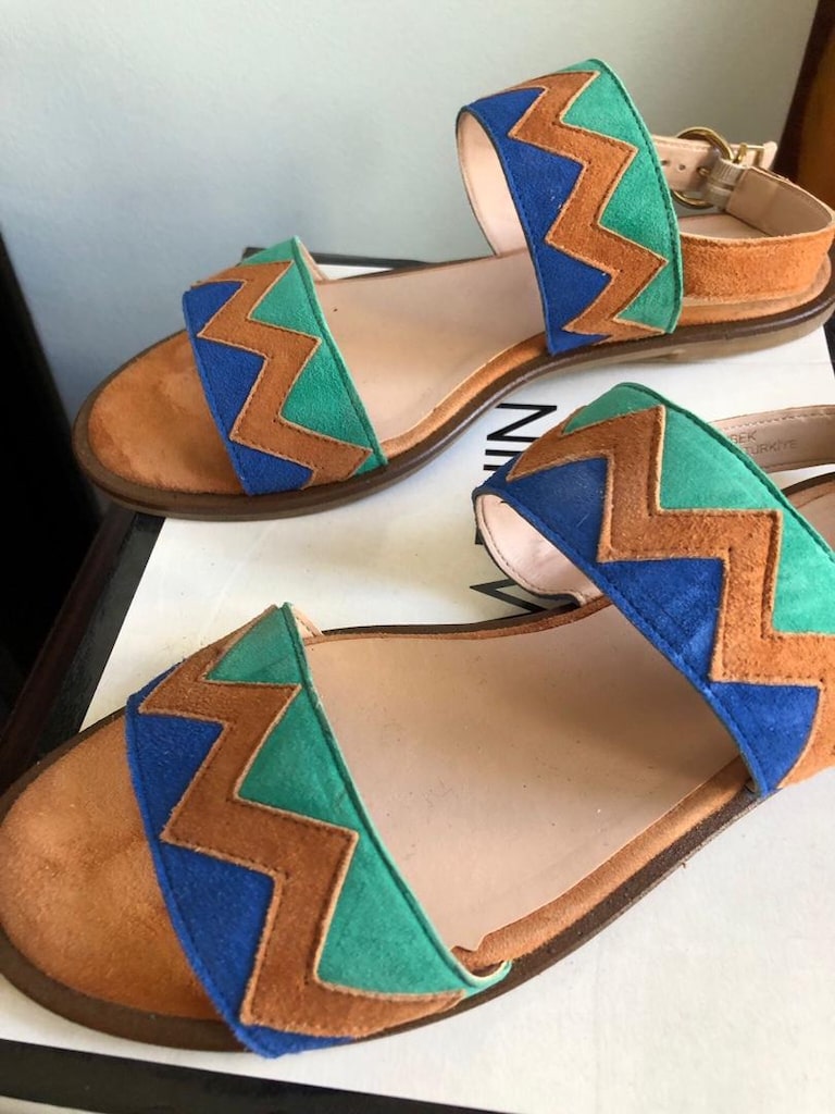nine west hakiki süet etnik desen sandalet - 6