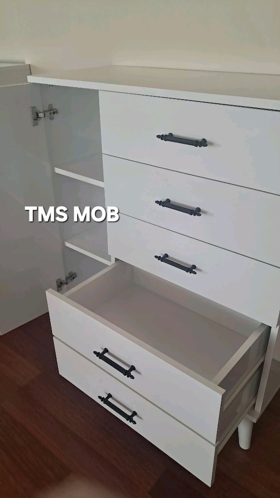şifonyer mdf 5 çekmeceli raflı kapaklı çok amaçlı dolap - 3