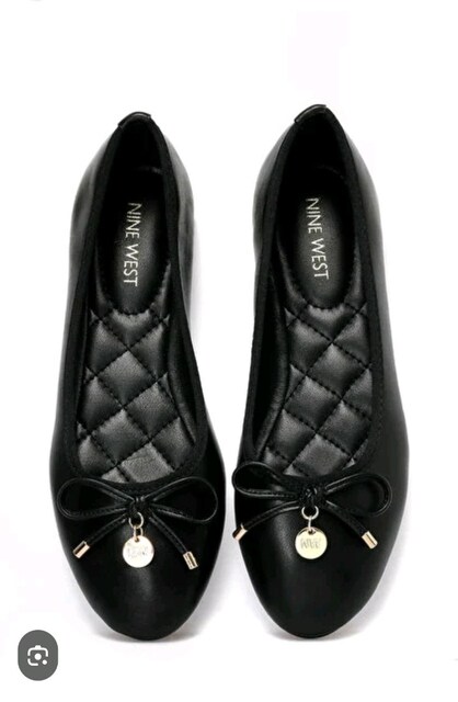 Nine West Fiyonklu Siyah deri Babet
