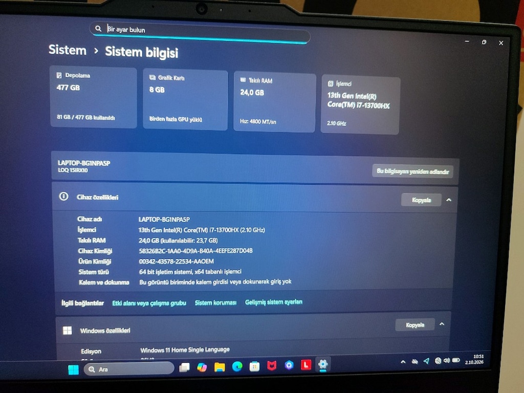 Lenovo Loq i7 13700HX 24RAM 512SSD 8GB RTX5050 LAPTOP TAKASLI - 6