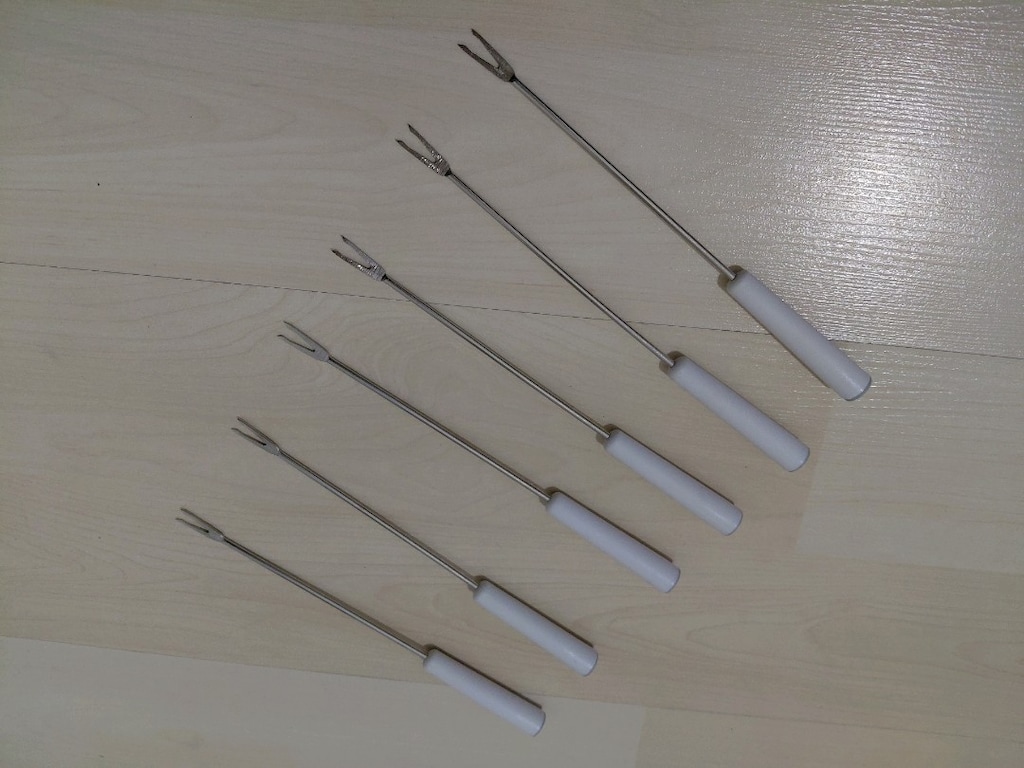 6’lı Paslanmaz Çelik Fondü Çatalı Seti - Beyaz Saplı 19cm - 2