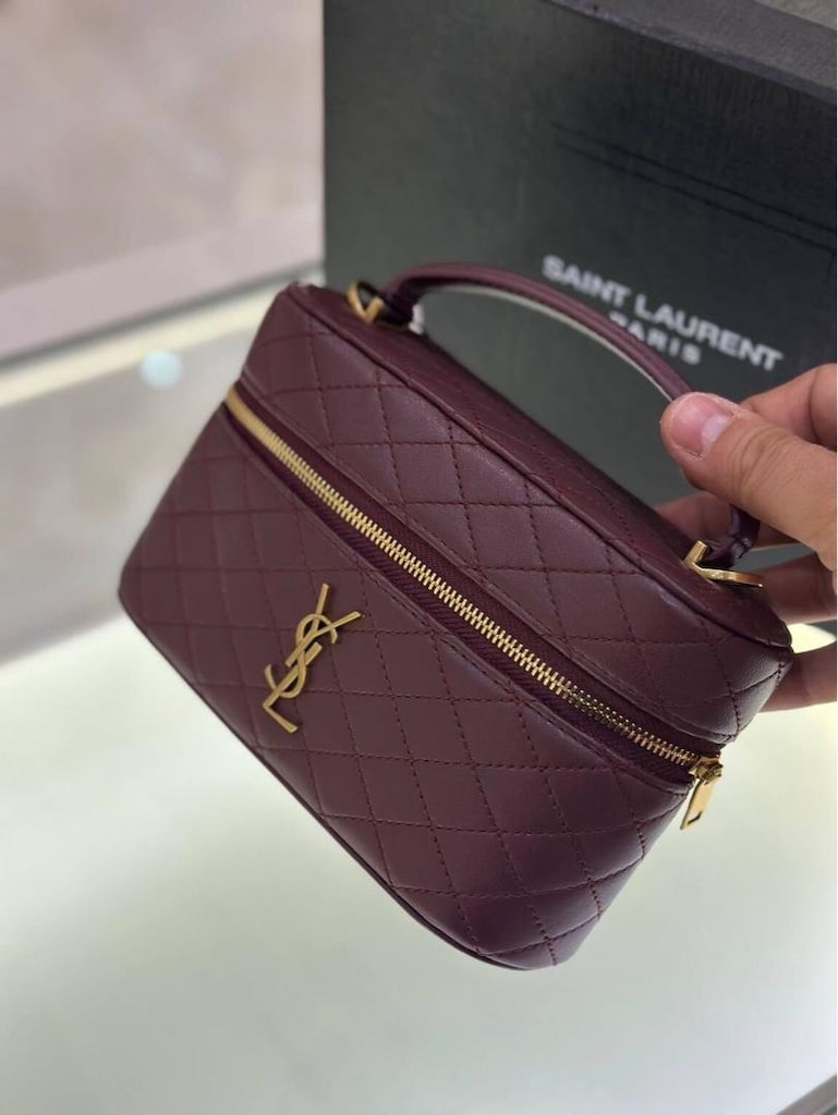 ACİL YSL Saint Laurent Bordo Deri Mini Vanity Çanta (Kutusuyla) - 3