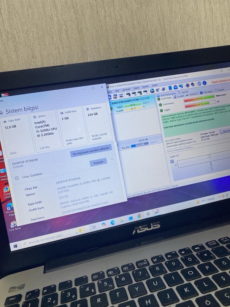 ASUS-i5-12GB RAM-2GB NVIDIA 840M-240GB KİNGSTON SSD-METAL-LAPTOP - 3
