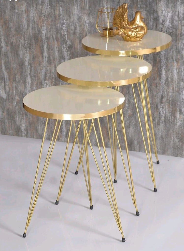 Gold Krem Model 3 lü Zigon Sehpa ve Orta Sehpa - 4