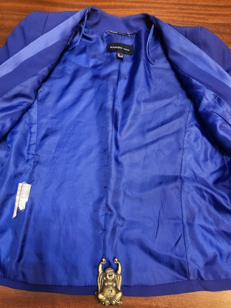 MANGO Mavi Saten Detaylı Blazer - 11