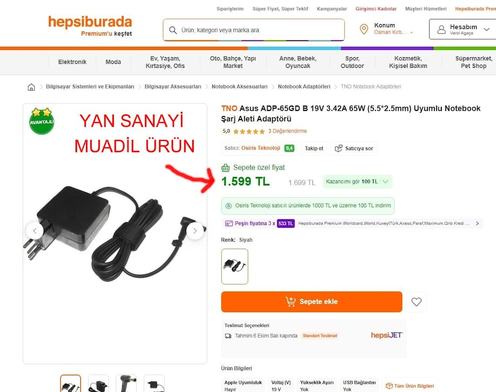 Orjinal Asus 19v - 3,42a Notebook Adaptör Şarj Cihazı - 9